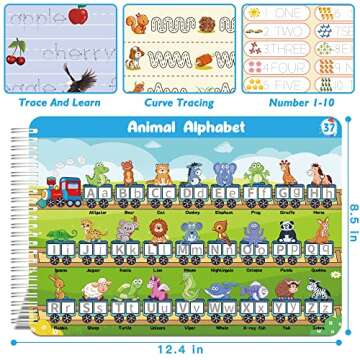 Handwriting Practice Book for kids, Toddlers Preschool Learning Activity 40 Pages Autism Educational Montessori Toys Learn Number Letters Shapes Animal & Sight Words Workbook with 8 Dry Erase Markers