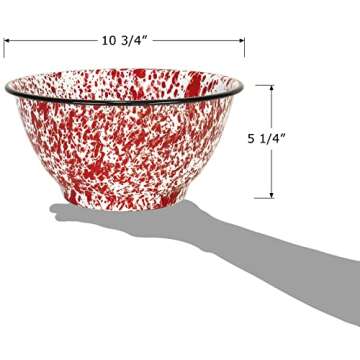 Red Co. Set of 2 Enamelware Metal Large Classic 4 quart Round Salad Serving Bowl, Red Marble/Black Rim - Splatter Design