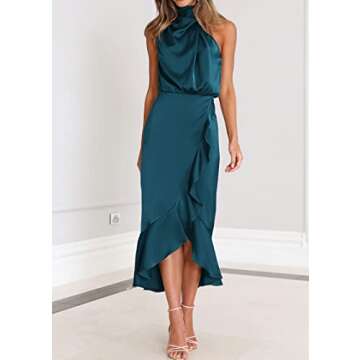 KIRUNDO Womens Satin Mock Neck Midi Dress for Weddings