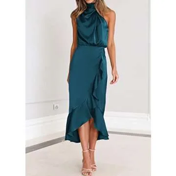 KIRUNDO Womens Satin Mock Neck Midi Dress for Weddings
