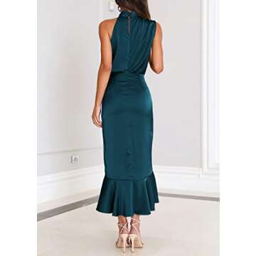 KIRUNDO Womens Satin Mock Neck Midi Dress for Weddings