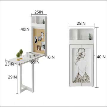 PIAQIA Wall Mounted Pre-Assembled 55.2" Long Folding Dining Table, Fold-up Wall Desk for Small Space, 55.2" W x 23" D x 29" H, White (no Chairs)