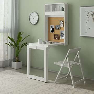 PIAQIA Wall Mounted Pre-Assembled 55.2" Long Folding Dining Table, Fold-up Wall Desk for Small Space, 55.2" W x 23" D x 29" H, White (no Chairs)