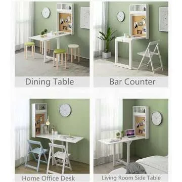 PIAQIA Wall Mounted Pre-Assembled 55.2" Long Folding Dining Table, Fold-up Wall Desk for Small Space, 55.2" W x 23" D x 29" H, White (no Chairs)