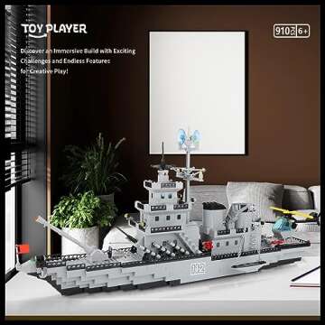 WW2 Military Battleship Building Block Set, Large-SizedCruiser Toy, Military Battle Ship Toy with He...