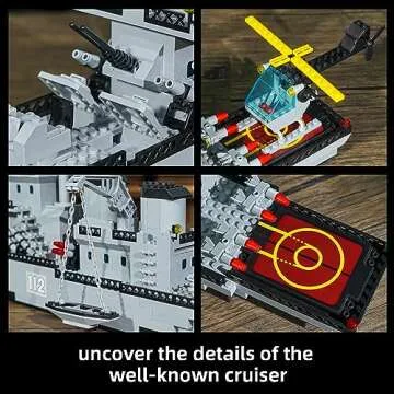 WW2 Military Battleship Building Block Set, Large-SizedCruiser Toy, Military Battle Ship Toy with Helicopter and City Lifeboat, A Gift Compatible with Lego Sets for Boys 8-14 & Adults (910pcs)
