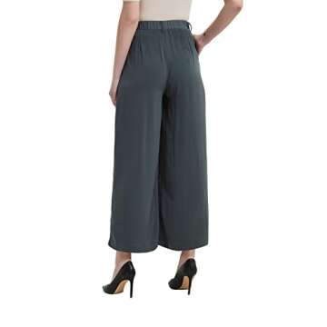 Tronjori Women High Waist Casual Wide Leg Long Palazzo Pants Trousers Regular Size(M,Charcoal Gray)