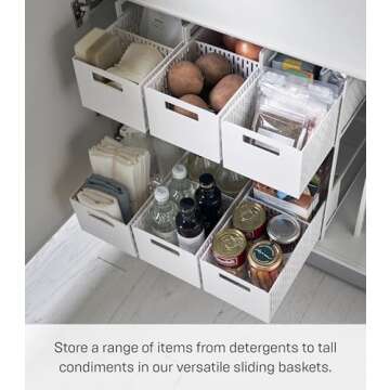 Yamazaki Home Tower Sliding Baskets - Space-Saving Organizer