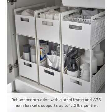 Yamazaki Home Tower Sliding Baskets - Space-Saving Organizer