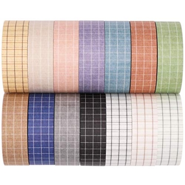 Knaid 14 Roll Decorative Grid Washi Tape for Crafts