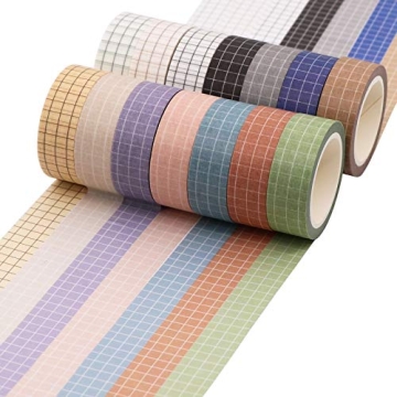 Knaid 14 Roll Decorative Grid Washi Tape for Crafts