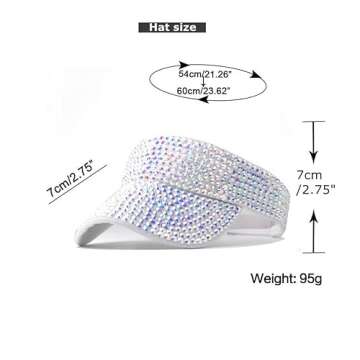 Gudessly Shiny Rhinestones Sport Sun Visor Adjustable Summer Cap Visor Caps for Women Men White