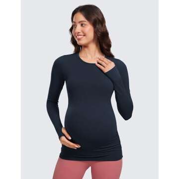 CRZ YOGA Womens Butterluxe Long Sleeve Maternity Tops Crewneck Pregnancy Basic Shirts Soft Athletic Yoga Casual Tee Blouses True Navy Small