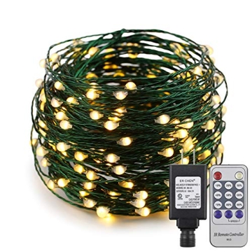 ER CHEN Fairy Lights Plug in, 66ft/20m 200 LED String Lights, Waterproof Indoor/Outdoor Green Copper...