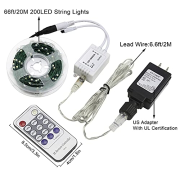 ER CHEN Fairy Lights Plug in, 66ft/20m 200 LED String Lights, Waterproof Indoor/Outdoor Green Copper Wire Christmas Lights for Bedroom, Patio, Garden, Parties (Warm White)