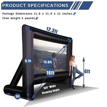 OUTTOY 16 Feet Inflatable Projector Screens, Inflatable Movie Screen Outdoor Blow Up Movie Screens Supports Front and Rear Projection