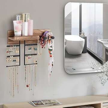 Kadolina Hanging Jewelry Organizer Wall Mount Jewelry Organizer with Bracelet Holder, Easy Install Free Combination Jewelry Organizer for Necklaces Earrings Bracelet (Carbonized Black)