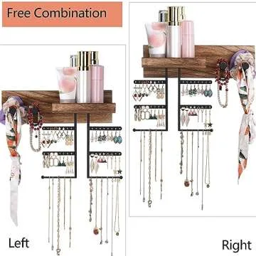Kadolina Hanging Jewelry Organizer Wall Mount Jewelry Organizer with Bracelet Holder, Easy Install Free Combination Jewelry Organizer for Necklaces Earrings Bracelet (Carbonized Black)
