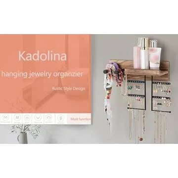 Kadolina Hanging Jewelry Organizer Wall Mount Jewelry Organizer with Bracelet Holder, Easy Install Free Combination Jewelry Organizer for Necklaces Earrings Bracelet (Carbonized Black)