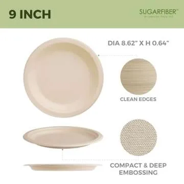 100 Count Compostable Paper Plates - Eco-Friendly Sugarcane Dinnerware