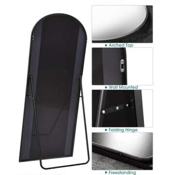 BEVERDY Full Length Mirror, Arched Floor Mirror with Stand, 26"x71" Oversized Floor Mirror, Wall Mirror Full Length Freestanding, Wall Mounted Mirror for Bedrooom Living Room, Black