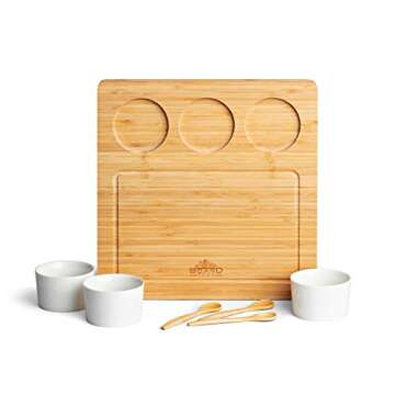 AMAHLE Boardtown Bamboo Wood Chef Selected Cheese Board Charcuterie Board Antipasti Platter with 3 C...