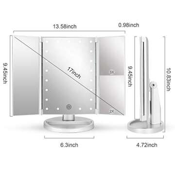 deweisn Tri-Fold Lighted Vanity Tabletop Mount Mirror with 21 LED Lights and Touch Screen