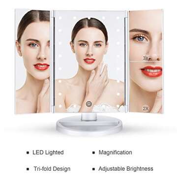 deweisn Tri-Fold Lighted Makeup Mirror with 21 LEDs