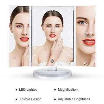 deweisn Tri-Fold Lighted Makeup Mirror with 21 LEDs