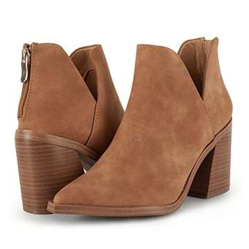 Kathemoi Womens Ankle Boots Slip on Cutout Pointed Toe Leopard Chunky Stacked Mid Heel Booties