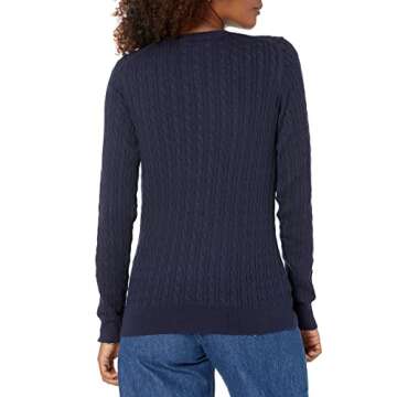 Amazon Essentials Women's Lightweight Long-Sleeve Cable Crewneck Sweater (Available in Plus Size), Navy, X-Small
