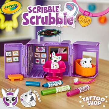 Crayola Scribble Scrubbie Pets Tattoo Shop, Toy Pet Playset, Gift for Kids, Age 3, 4, 5, 6