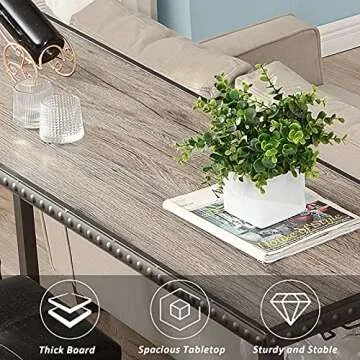 O&K FURNITURE 4 Piece Long Bar Table and Chairs Set, Counter Height Table with 3 Cushion Stools, Behind Couch Bar Table, Industrial Dining Table Sets for Breakfast Nook Living Room Small Space