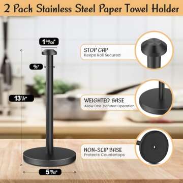 AOSION 2 Pack Paper Towel Holder, Stainless Steel Paper Towel Holder Countertop,Paper Towel Stand fo...