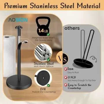 AOSION 2 Pack Paper Towel Holder, Stainless Steel Paper Towel Holder Countertop,Paper Towel Stand for Kitchen, Bedroom, Bathroom (Black)
