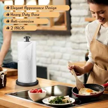 AOSION 2 Pack Paper Towel Holder, Stainless Steel Paper Towel Holder Countertop,Paper Towel Stand for Kitchen, Bedroom, Bathroom (Black)