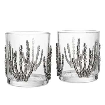 The Wine Savant Skeleton Hand Wine Glass Set of 2 10 oz Glasses 5" H, Goth Gifts, Skeleton Gifts, Skeleton Decor, Spooky Glass Gift Set, Goth Decor, Unique Themed Parties!