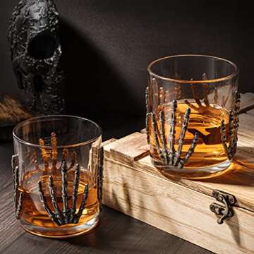 The Wine Savant Skeleton Hand Wine Glass Set of 2 10 oz Glasses 5" H, Goth Gifts, Skeleton Gifts, Skeleton Decor, Spooky Glass Gift Set, Goth Decor, Unique Themed Parties!