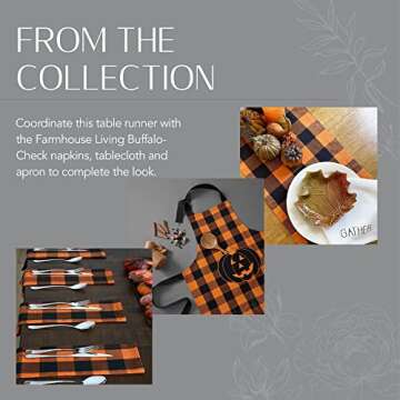 Elrene Home Fashions Farmhouse Living Fall Buffalo-Check Tablecloth, 70" Round, Orange and Black