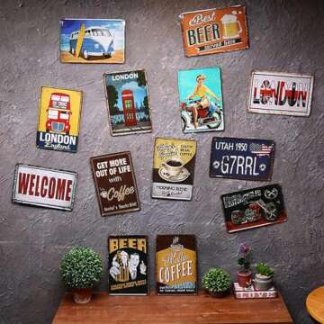 Wisesign Vintage Metal Signs Stars Hollow, Founded in 1779 Slim Tin Sign Retro Indoor Bar Vintage Style 6"x16" Unique Wall Decor