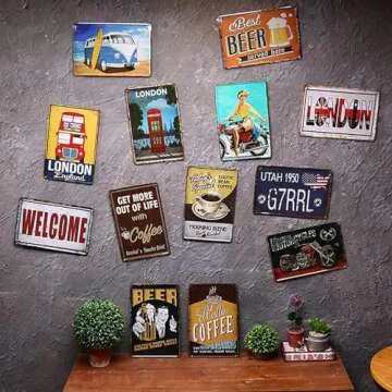 Wisesign Vintage Metal Signs Stars Hollow, Founded in 1779 Slim Tin Sign Retro Indoor Bar Vintage Style 6"x16" Unique Wall Decor