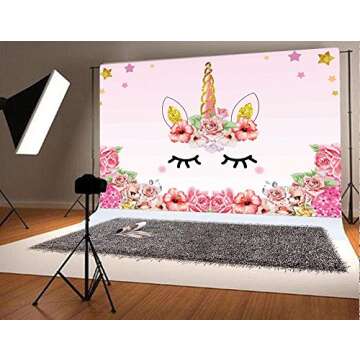 Qian Unicorn Themed Photo Backdrop Birthday Party Background Baby Shower Dessert Table 7x5ft