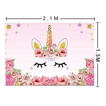 Qian Unicorn Themed Photo Backdrop Birthday Party Background Baby Shower Dessert Table 7x5ft