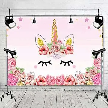 Qian Unicorn Themed Photo Backdrop Birthday Party Background Baby Shower Dessert Table 7x5ft