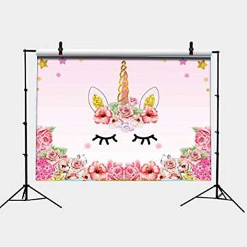 Qian Unicorn Themed Photo Backdrop Birthday Party Background Baby Shower Dessert Table 7x5ft