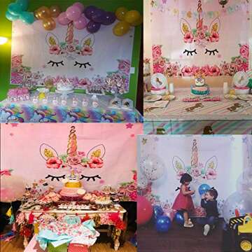 Qian Unicorn Themed Photo Backdrop Birthday Party Background Baby Shower Dessert Table 7x5ft