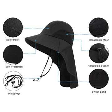 Sun Hats for Men with UV Protection Hat for Hiking Women Sun Hats Waterproof Fishing Hat for Men UPF 50+ Summer Hat for Women Hiking Hat,Black