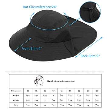 Sun Hats for Men with UV Protection Hat for Hiking Women Sun Hats Waterproof Fishing Hat for Men UPF 50+ Summer Hat for Women Hiking Hat,Black