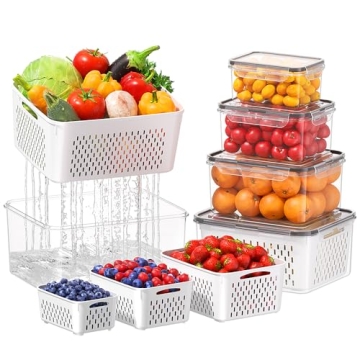 5 PCS Large Fruit Storage Containers for Fridge, Airtight Food Storage Containers with Removable Col...