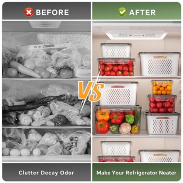 5 PCS Large Fruit Storage Containers for Fridge, Airtight Food Storage Containers with Removable Colander, Dishwasher & Microwave Safe, Berries Containers Keep Vegetables, Fruits Fresh Longer